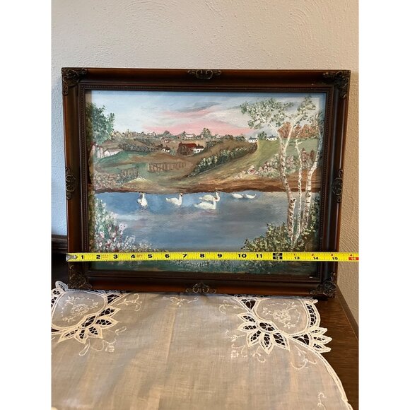 Hand Painted Countryside Picture with Swans in Ornate Resin Frame - Picture 3 of 5